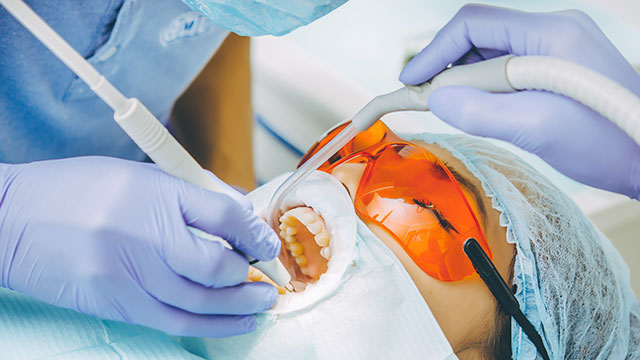 Teeth whitening procedure in the dental office